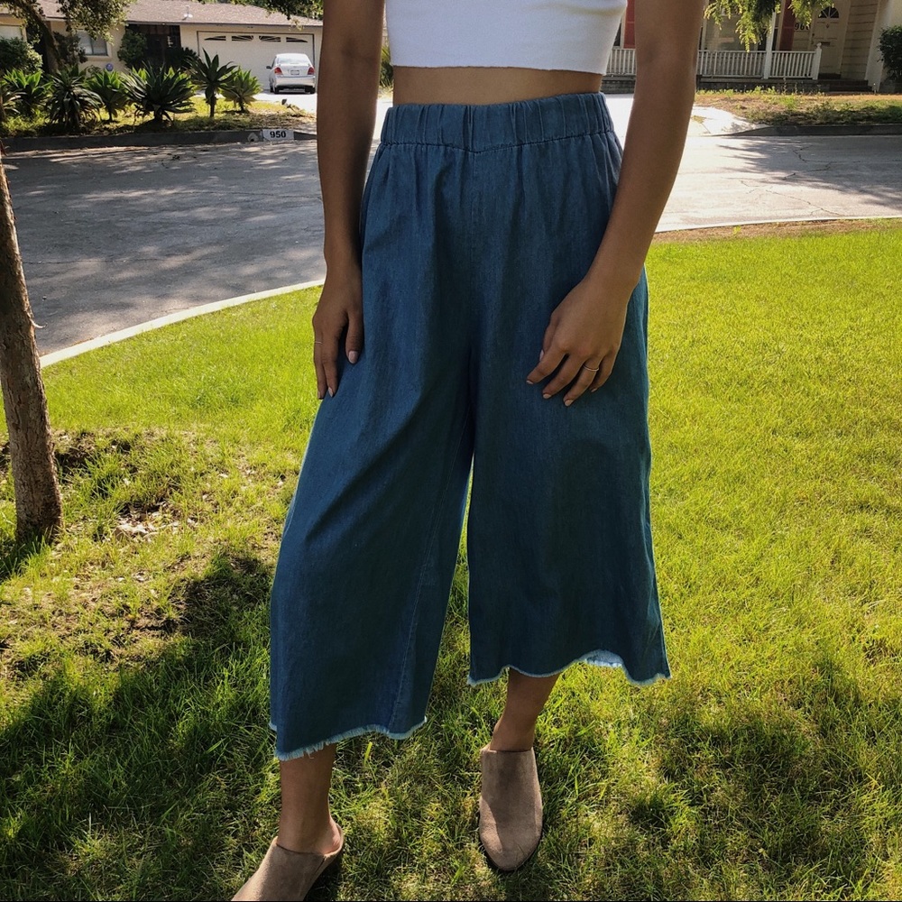 forever 21 faux denim wide leg pants
